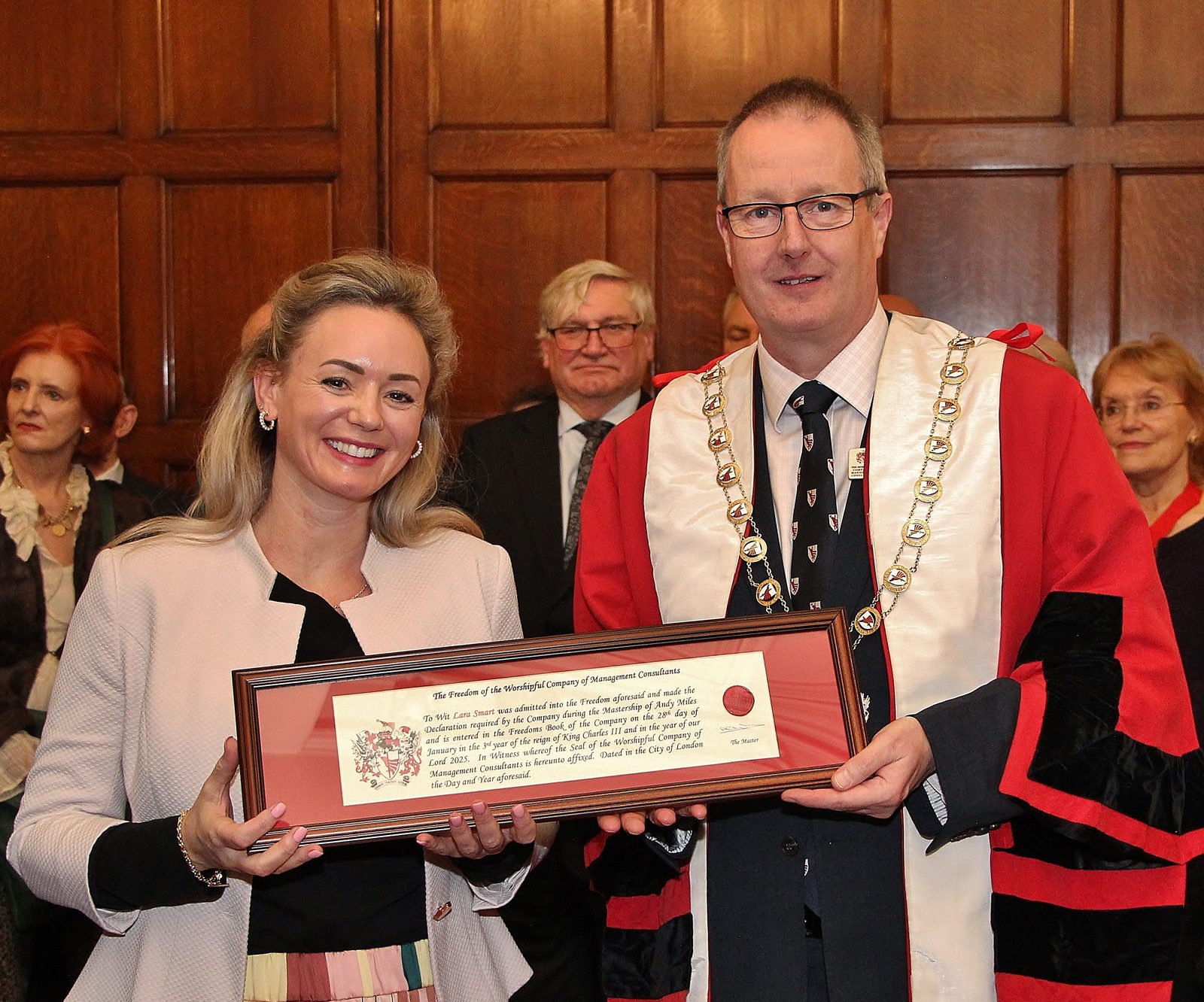 Lara Smart receiving the Freedom of the Worshipful Company of Management Consultants