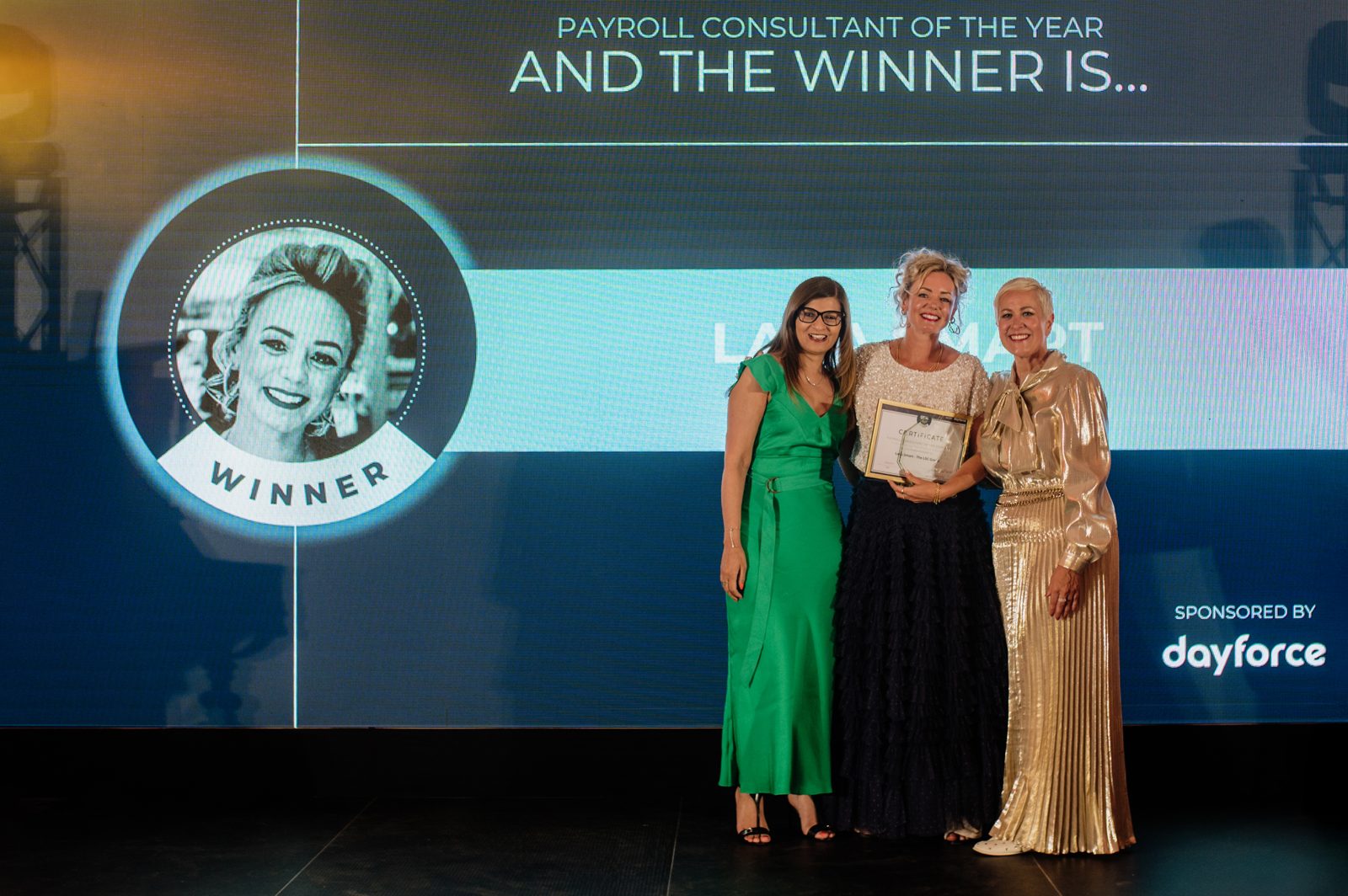 Lara Smart receiving Payroll Consultant of the Year